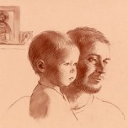 "Father and son"  8½" x 11½" (20,5 x 29,5cm) Brown crayon on mylar 2006